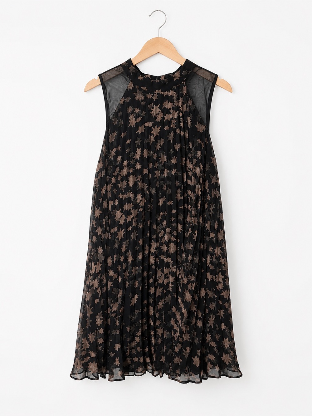BCBGeneration Sleeveless Black Star-Print Chiffon Pleated Dress Size L